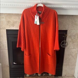 Cozy Orange Cardigan with Ribbed Sleeves